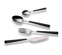 ECHTWERK Set de couverts "Basic" avec manches en plastique, Couverts de camping, Couverts de pique-nique, Couverts de voyage légers, 24 pièces, jusqu'à 6 personnes, Acier inoxydable 18/0, Noir