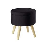 ECHTWERK Tabouret Max, boîte d'assise, Cube d'assise, Rond, avec Espace de Rangement, Housse Amovible, siège rembourré, Pieds en Bois, Noir, 32 x 32 x 39 cm