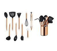 ECHTWERK Ustensiles cuisine, 10 pièces, silicone antiadhésive, manche inox, support, édition cuivre.