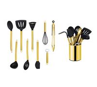 ECHTWERK Ustensiles cuisine, 10 pièces, silicone antiadhésive, manche inox, support, édition or.
