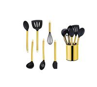 ECHTWERK Ustensiles cuisine, 7 pièces, silicone antiadhésive, manche inox, support, édition or.