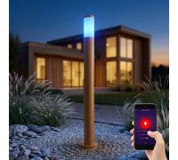 Lampadaire, lampe d'extérieur, lampe de jardin, lampadaire, lampe de chemin, terrasse IP44, acier inoxydable aspect bois, contrôle par application, Smart RGB LED 10W 806Lm, DxH 12,7x110 cm