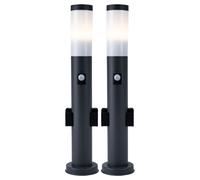 Eclairage de chemin extérieur avec détecteur de mouvement 2x douille lumière de jardin, 1x E27, acier inoxydable anthracite, IP44, H 60cm, lot de 2