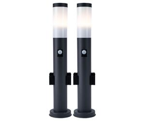 Eclairage de chemin extérieur avec détecteur de mouvement 2x douille lumière de jardin, 1x E27, acier inoxydable anthracite, IP44, H 60cm, lot de 2