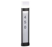 Éclairage de numéro de maison Numéro de maison LED lampe d'extérieur électrique éclairée avec numéro de maison, lampadaire aluminium noir, autocollant inclus, IP54, LxlxH 16x7,5x80 cm, Wofi 12226