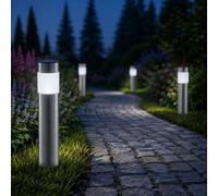 LED Lampe solaire à piquet de terre Lampe de jardin à piquet de terre, acier inoxydable, 1x 0,06W chacune, D x H 6,3 x 28 cm (piquet de terre inclus), 4 pièces
