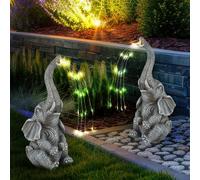 Lampe solaire éléphant Décoration de jardin Figurine animale Lampe solaire d'extérieur grise Éléphant, LED blanc chaud, LxlxH 13,5x13x32,5 cm, lot de 2