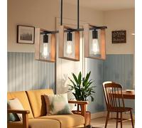 Éclairage D'Îlot De Cuisine Moderne, 3 Lumières L60cm, De Hauteur Réglable Pour Salle À Manger, Lustre En Bois Rustique Pour Cuisine, Lampes De Table De Billard, Corps Noir E27 (Ampoules Non Incluses)