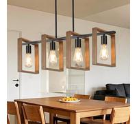 Éclairage D'Îlot De Cuisine Moderne, 4 Lumières L80cm, De Hauteur Réglable Pour Salle À Manger, Lustre En Bois Rustique Pour Cuisine, Lampes De Table De Billard, Corps Noir E27 (Ampoules Non Incluses)