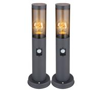 Eclairage extérieur lampadaire lampadaire fumée anthracite extérieur avec détecteur de mouvement lampadaire de jardin, métal plastique, 1x E27, DxH 7,6x45 cm, lot de 2