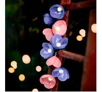 Guirlande solaire décorative extérieur fleurs en coton rose et bleu