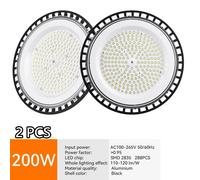 Éclairage LED industriel - Projecteur de plafond UFO - Lot de 2 - 200 W par projecteur - Blanc froid - Indice de protection IP65 - Alimentation : 85–265 V AC - Aluminium
