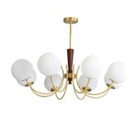 Éclairage Lustres dorés à 8 lumières Lustre globe moderne du milieu du siècle Lustres en laiton brossé pour salle à manger Lustre rustique en bois vintage Lampes suspendues en verre de lait Îlot de