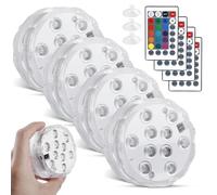 Éclairage Piscine LED Submersible Étanche avec Télécommande, Minuterie, 10 LEDs et Ventouse pour Vase, Fête Halloween, Noël, Piscine, Étang, Mariage, Lot de 4
