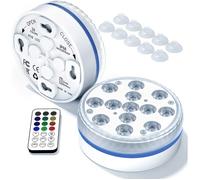 Éclairage sous-marin pour piscine - 13 LED - Lumière submersible pour piscine avec 4 aimants, 4 ventouses et télécommande RF