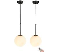 Éclairage Suspendu sans Fil à Piles avec Ampoule Rechargeable USB et télécommande, Suspension Non câblée du Milieu du siècle avec Abat-Jour Globe en Verre Blanc, pour îlot de Cuisine, Table à Manger