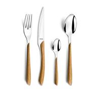 AMEFA - Ménagère 24 couverts de table pour 6 personnes - Eclat Nature - Acier inoxydable 18/0, Finition Brillante - Bois Clair