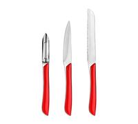 Amefa - Set de 3 couteaux de cuisine - Couteau office, éplucheur et couteau petits-légumes - Eclat - Acier inoxydable 13 C, Finition Brillante - Rouge
