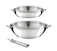 Cuisinox Set de cuisson Eclipse - Lot 3 pièces tout inox : wok 28 cm, poêle 24 cm, poignée amovible