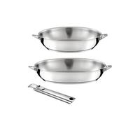 - ECLIPSE - Lot de 2 poêles 24-28cm inox finition miroir + 1 poignée amovible
