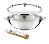 Eclipse - Set 1 wok 28cm inox avec couvercle, 1 poignée amovible effet bois