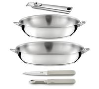 Eclipse - Set 2 poêles 24/28cm inox, 1 poignée amovible, 1 éplucheur et 1 couteau office