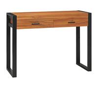 Eclith Bureau en teck avec 2 tiroirs - 100 x 40 x 75 cm - Table de travail stable pour bureau, bureau à domicile, chambre d'adolescent, avec espace de rangement, gestion des câbles, design durable