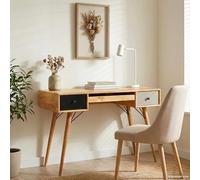 Eclith Bureau marron 110 x 55 x 76 cm en bois massif de manguier avec espace de rangement, plan de travail et gestion des câbles pour bureau à domicile, bureau, chambre d'adolescent, design robuste