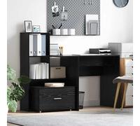 Eclith Bureau noir aspect chêne 131,5 x 50 x 106,5 cm avec espace de rangement, étagère et tiroir pour bureau, bureau à domicile, salle d'étude, chambre d'adolescent, avec gestion des câbles