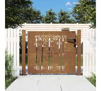 Eclith Portail de jardin 110 x 80 cm en acier Corten design bambou avec poteaux et plaques à bride, porte de clôture verrouillable pour jardin, cour et allée, résistante aux intempéries