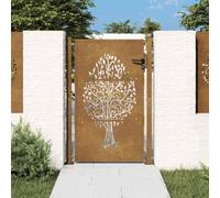 Eclith Portail de jardin en acier Corten - 110 x 130 cm - Avec design d'arbre - Verrouillable - Avec poteaux et accessoires de montage - Portail de clôture résistant aux intempéries pour jardin, cour