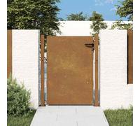 Eclith Portail de jardin en acier Corten 110 x 130 cm, largeur réglable 104-106 cm, porte battante verrouillable avec poteaux et serrure pour jardin, allée, cour et accès privé à la clôture