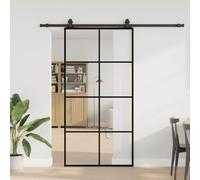 Eclith Porte coulissante avec ferrure, noir, 102,5 x 205 cm, verre ESG, aluminium, durable, peu encombrant, pour porte d'appartement et porte d'entrée latérale avec rail coulissant stable et fonction