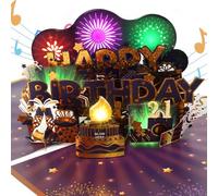 Ecloverlife Carte d'anniversaire musicale pour 21e anniversaire, carte d'anniversaire pop-up avec feux d'artifice pour femme, petite amie, maman