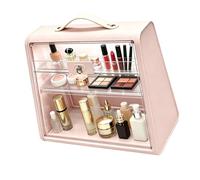 ECMQS Mallette de rangement pour maquillage avec porte avant transparente | Lumière LED enfichable, étagères de lavabo graduées, poignée de plan de travail portable