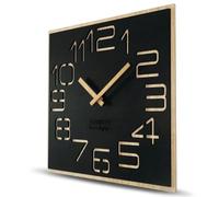 ECO Digits Grande horloge murale en bois, forme carrée, silencieuse, aspect bois, pour salon, chambre à coucher, fabriquée en UE (noire, 40 cm)