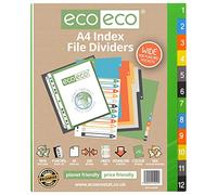 eco-eco A4 50% Recyclé Set 12 Diviseurs de Fichiers à Index Large
