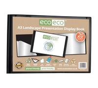 eco-eco Eco096 Porte-vues A3 50% recyclé 20 pochettes en plastique Noir paysage