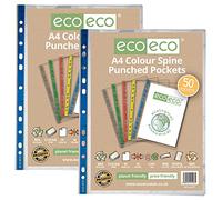 eco-eco Eco107x2 Lot de 100 pochettes perforées transparentes A4 100% recy s Dos coloré 45 microns