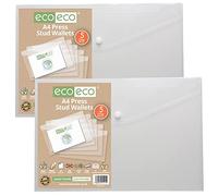 eco-eco Lot de 10 pochettes A4 50% recyclées transparentes avec bouton-pression, 310 x 238 mm, 200 microns, eco111x2