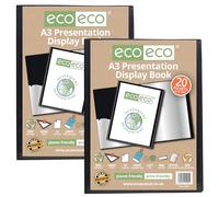 eco-eco Lot de 2 porte-vues A3 50% recy vec 20 pochettes en plastique Noir