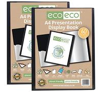 eco-eco Lot de 2 porte-vues A4 50% recyclés 60 pochettes noires avec pochettes en plastique