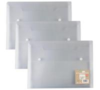 eco-eco Lot de 3 pochettes transparentes A4 100% recy s avec double bouton-pression, 330 x 240 mm, 300 microns