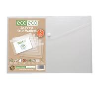eco-eco Lot de 5 pochettes A4 50% recy s transparentes avec bouton-pression, 310 x 238 mm, 200 microns, eco111