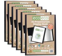 eco-eco Lot de 6 porte-vues A3 50% recyclés avec 20 pochettes en plastique Noir