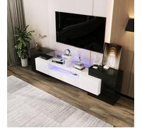 Eco - friendly Material armoire TV durable et élégante avec panneau bas. Haute brillance noir et blanc, 200 cm, éclairage LED