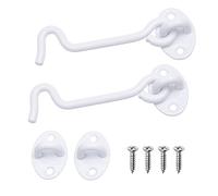 Eco-Fused Fermoir à crochet et œillet robuste de 4 pouces - 2x serrure de porte de grange (blanche), 8x vis de montage - Crochets en acier inoxydable revêtus de poudre pour portes