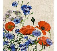 Eco Line Lot de 20 serviettes durables en 100 % papier recy oquelicots sauvages, fleurs, coquelicots, été, décoration de table 33 x 33 cm