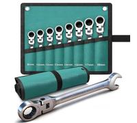 EcoBuild Jeu de 8 Clés à Cliquet Articulées, 8-19 mm Clés à Cliquet Métrique, Clé Mixte Cliquet en Acier Chrome Vanadium avec Sacoche, Kit de 8 Clés pour Réparation Auto et Vélo