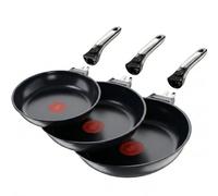 ECODE® Lot de Poêles 20/24/28 cm,Indicateur Démarrage Cuisson, Empilable, Induction, lave-vaisselle, Saisie parfaite, Revêtement intérieur anti-adhésif NO PFOA, Cuison Saine, Manche Extraible Securit